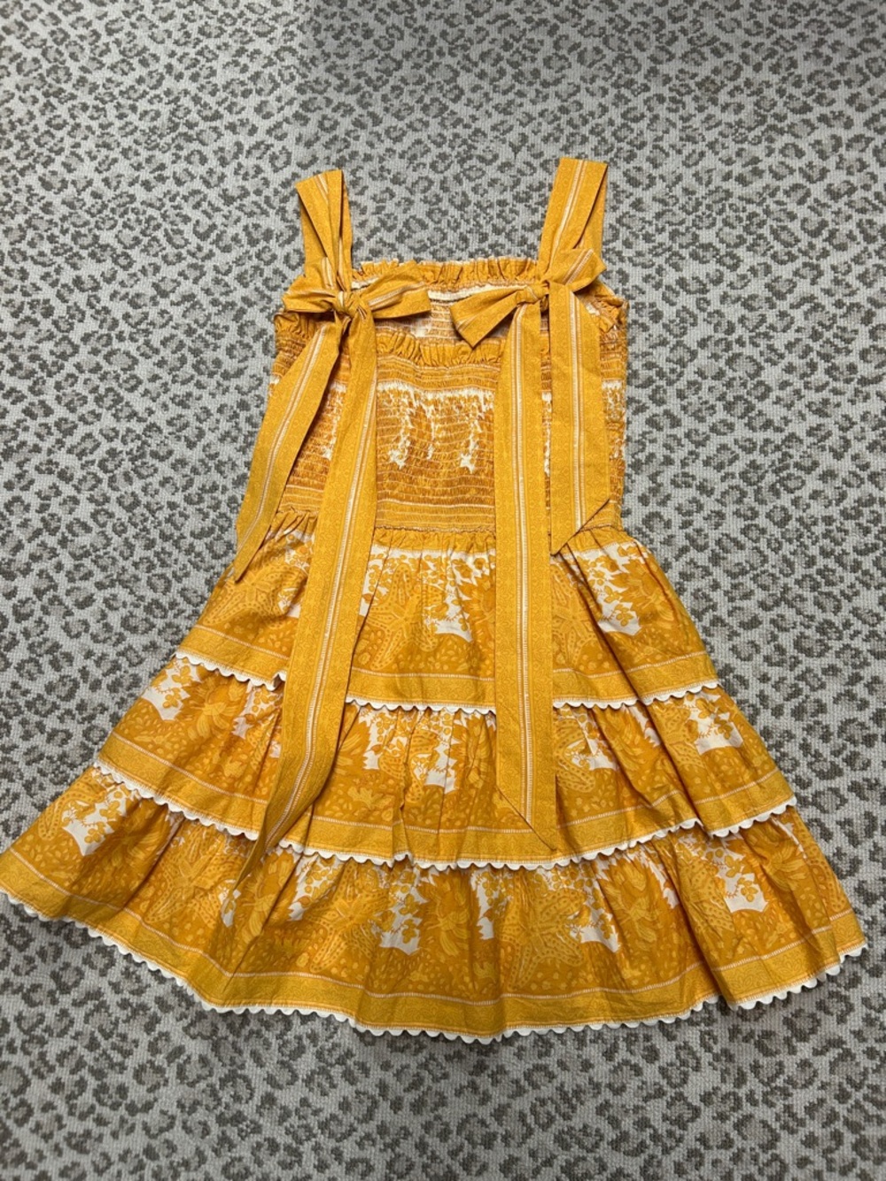 Cleobella Mustard Yellow Tiered Sundress with White Accents sz Small - Picture 3 of 6